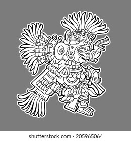 Maya person. Black and white graphic image of the Maya. Maya designs. Maya design elements.