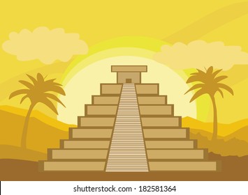 Maya Pyramid, Chichen-Itza, Mexico - vector illustration