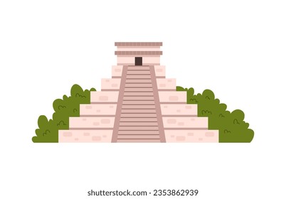 Maya pyramid historical building flat style, vector illustration isolated on white background. Ancient architecture, sacred place, culture and religion, decorative design element