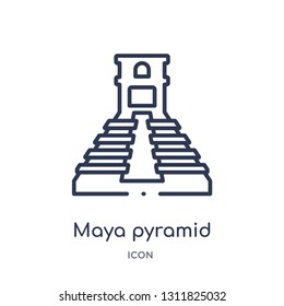 maya pyramid icon from monuments outline collection. Thin line maya pyramid icon isolated on white background.