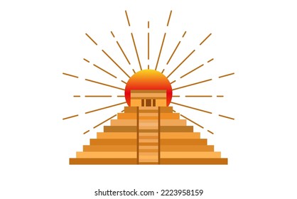 Maya-Pyramidensymbol mit heiliger Sonne. Tempel von Kukulcan, El Castillo Pyramide in Chichen Itza Wohnung Design, alte Maya heilige Architektur in Yucatan, Mexiko. Vektorgrafik einzeln auf weißem Hintergrund 