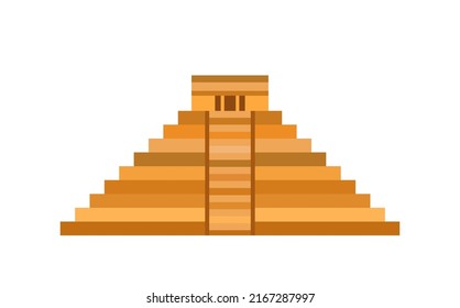 Maya Pyramidensymbol, Tempel von Kukulcan, El Castillo Pyramide in Chichen Itza Wohnung Design, alte Maya heilige Architektur in Yucatan, Mexiko. Vektorgrafik einzeln auf weißem Hintergrund 