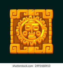 Maya symbol the sun in a stone frame. Aztec sun symbol for your 2D game or slots games