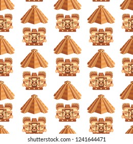 Maya traditional attributes and ancient priceless relics seamless pattern.