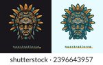 Maya traditional mask vector logo. Aztec culture face illustration design isolated on background, symbol of mexican ancient religion icon art