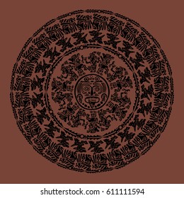 Maya zodiac, card with ethnic ornament, vector illustration