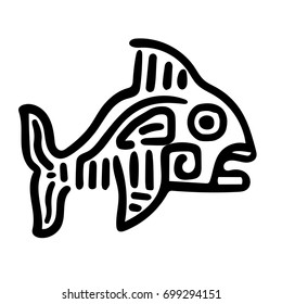 Mayan art animals vector. Fish with open mouth