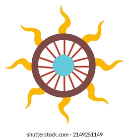 Mayan or Aztec culture symbolism, isolated icon of sun with rays and center. Ancient traditions and worship, cultural heritage of Mexico or Brazil. History and mystery signs. Vector in flat style