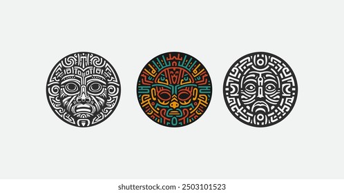 Mayan aztec mask ethnic logo symbol