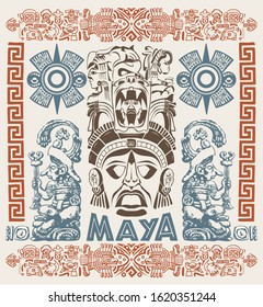 Mayan Aztec Motifs Concept vector illustration, Tattoo Tribal Style.