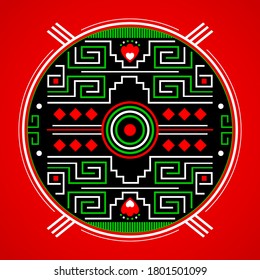 Mayan Aztec Style Emblem design, Maya iconography.