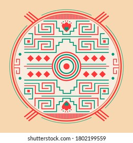 Mayan Aztec Style Emblem design, Maya iconography.