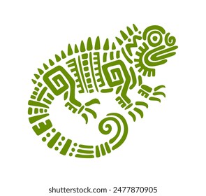 Mayan or Aztec totem symbol of iguana or chameleon, Maya and Inca tribal vector icon. Ancient Mexican culture and art of native Mayan and ethnic Aztec, reptile lizard totem symbol for tribal tattoo