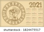 Mayan calendar. 2021 calendar planner set for template corporate design week start on Monday.