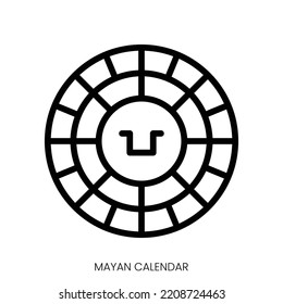 icono de calendario de mayan. Diseño De Estilo De Arte De Línea Aislado En Fondo Blanco