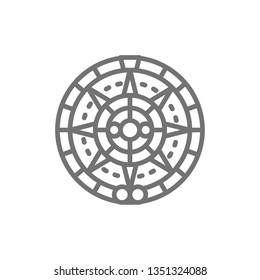 Mayan calendar, mexican ethnic ornament line icon.