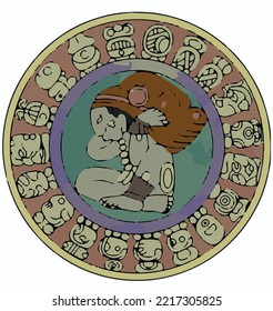 Mayan Calendar watercolor style coloring illustration