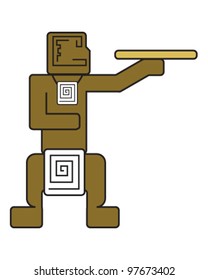 Mayan character in neutral tones holding a tray
