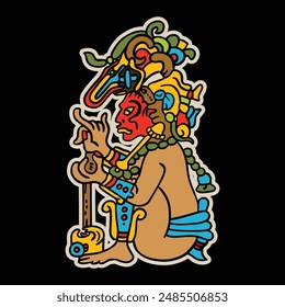 Mayan deity Buluc on black background. Prints for stickers or shirts