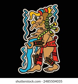 Mayan deity Chaac on black background. Prints for stickers or shirts