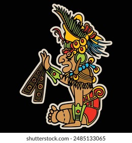 Mayan deity God L on black background. Prints for stickers or shirts