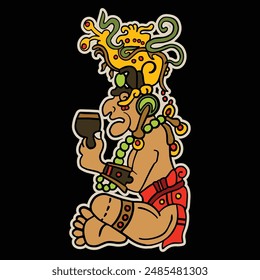 Mayan deity Itzamna on black background. Prints for stickers or shirts