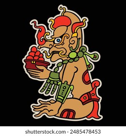 Mayan deity Kauil on black background. Prints for stickers or shirts