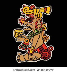 Mayan deity Kinich Ahau on black background. Prints for stickers or shirts