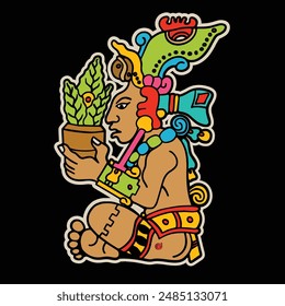 Mayan deity Yum Kaax on black background. Prints for stickers or shirts