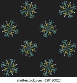 Mayan fabric background, geometric decorative print, american indian folk symbols. Ethnic design seamless pattern, traditional tribal motifs. Textile, fabric, clothes ornament.