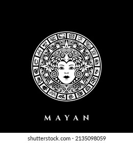 mayan female symbol coin logo illustration