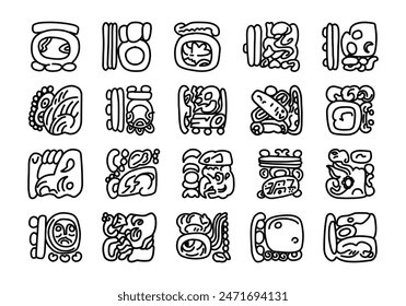 Conjunto de elementos de relieve de jeroglíficos mayas