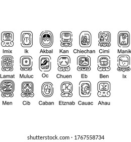 Mayan Months Black And White Line Style