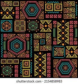 Mayan patchwork seamless pattern. Tribal geometric vector swatch. Zigzag background for cover design. Retro chevron line vector print. Navajo ornamental texture. Bright multicolor background