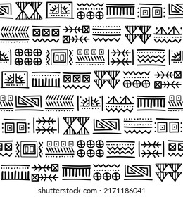 Mayan patchwork seamless pattern. Tribal geometric vector swatch. Zigzag background for cover design. Retro chevron line vector print. Navajo ornamental texture. Black and white colors.