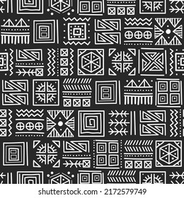 Mayan patchwork seamless pattern. Tribal geometric vector swatch. Zigzag background for cover design. Retro chevron line vector print. Navajo ornamental texture. Black and white colors.