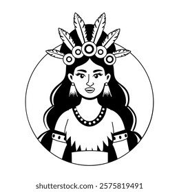 Mayan priestess character illustration in glyph style 