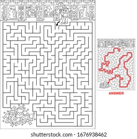 Mayan Pyramid. Find A Path To Mayan Treasure. Vector Illustration Of Labyrinth, Maze With Entry And Exit. Maze For Kids.