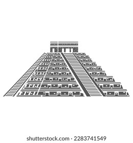 Mayan pyramid glyph icon vector illustration. Stamp of Mexican ancient ziggurat and architecture of Maya and Aztec civilization, silhouette of monument and historical landmark, pyramid in Mexico