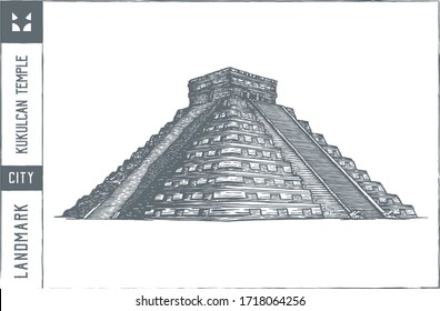 Mayan pyramid (Kukulcan Temple) Vector illustration - Hand drawn - Out line