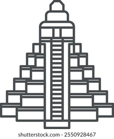 Mayan pyramid line icon. Mexican tourism symbol
