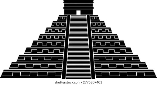 Mayan pyramid silhouette vector icon of Chichen Itza for travel websites educational materials and application interfaces on transparent