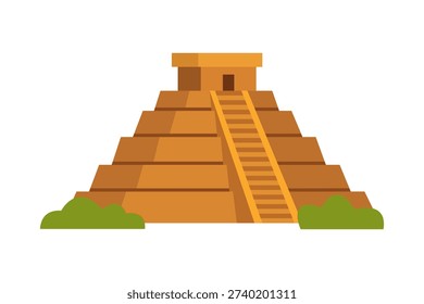 Mayan pyramid temple with stairs. Flat vector illustration of ancient ruins and Mexican architecture