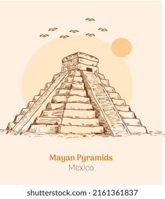 Mayan Pyramids Mexico Hand Drawing Vector Stock Vector (Royalty Free ...