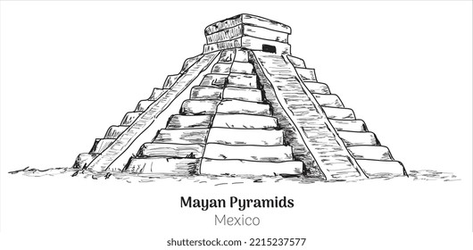 mayan pyramids - Mexico hand drawing vector illustration 