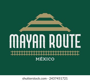 Emblema de destino de las líneas de la Ruta Maya México, la piramide y el tren