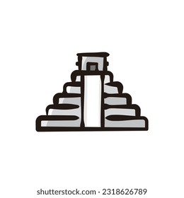 Mayan Ruins - Mexico icon (Hand-drawn line, colored version)