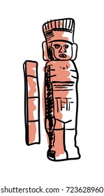 Mayan statue hand drawn icon isolated on white background vector illustration. Mexican ethnic culture element, traditional symbol.
