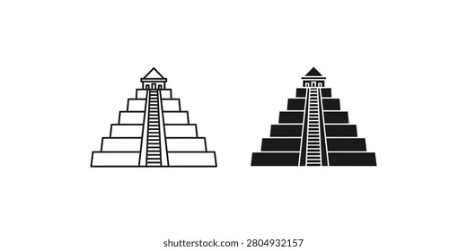 Mayan step pyramid archaeological landmark icons with landmark architecture historical civilization structure