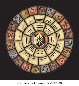 Mayan stone calendar on a dark background